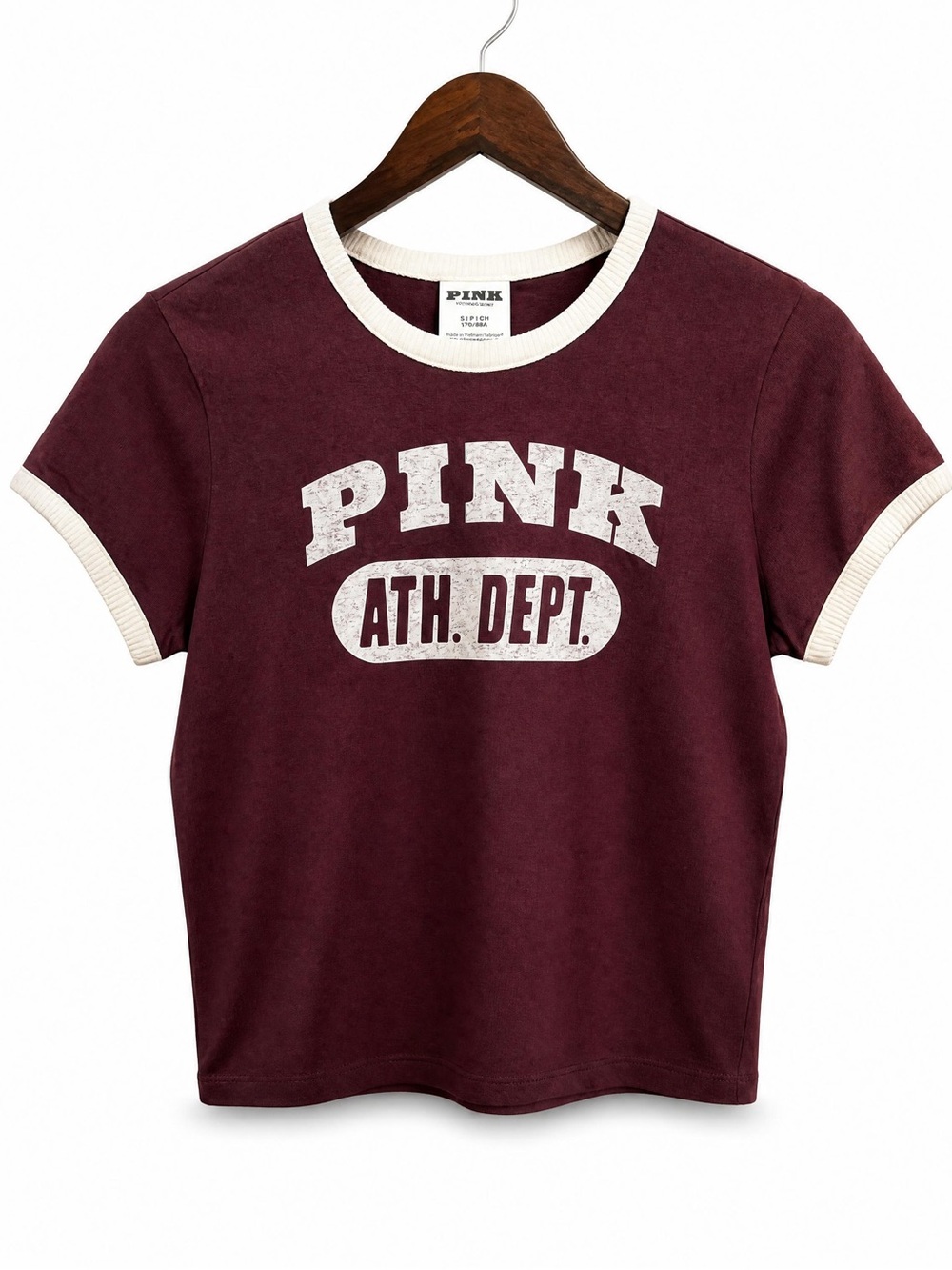 PINK Victoria's Secret Maroon Ringer Tee with Cream Trim
